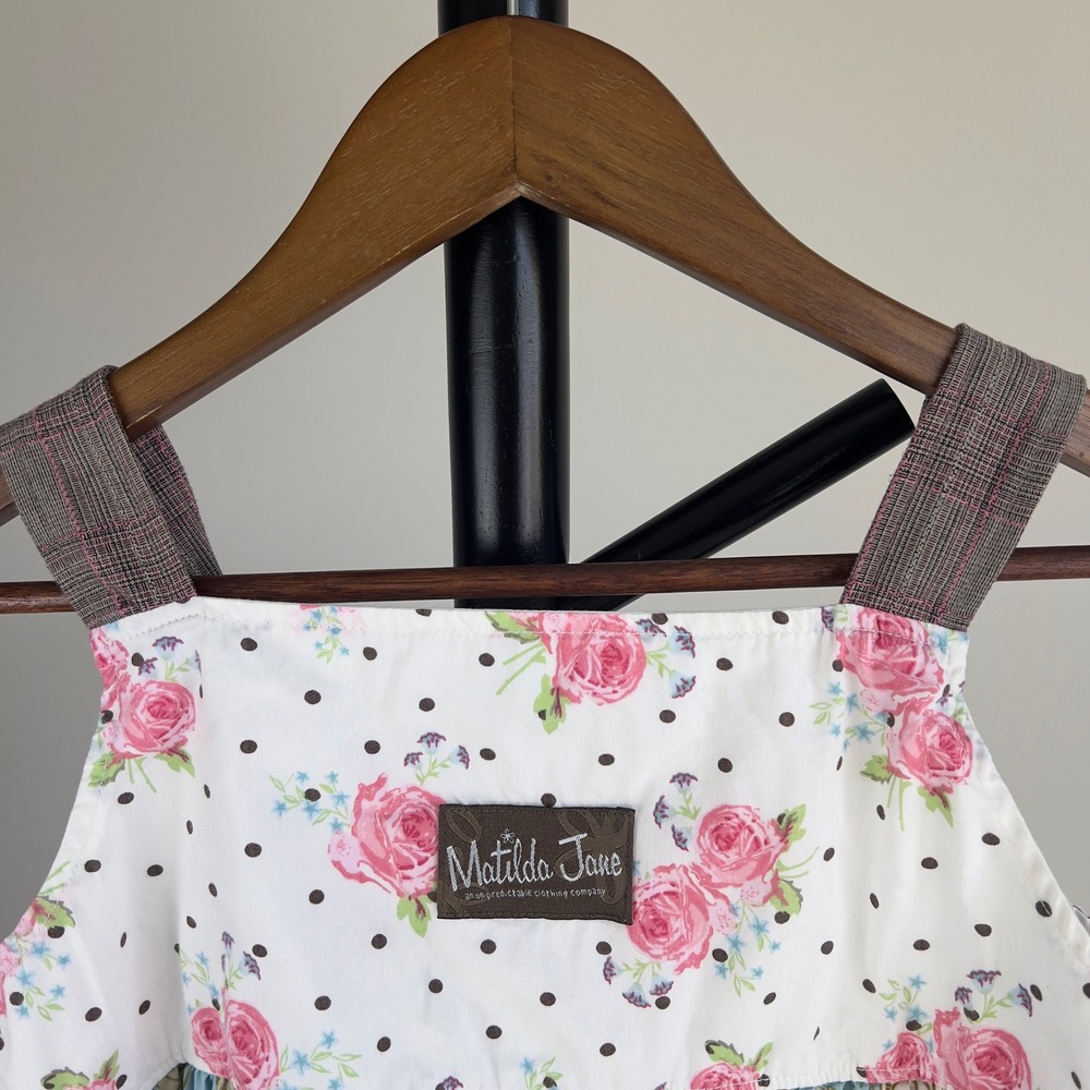 Matilda Jane Girls Size 10 Floral Patchwork Tiered Knot Dress Pink Blue Brown - Picture 10 of 12